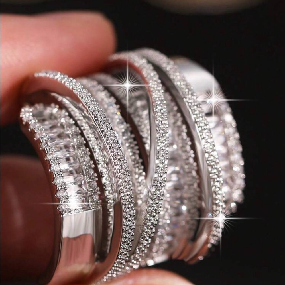 Sparkling Multi-Row Silver Crystal Ring - Women Jewelry - Picture 3 of 4